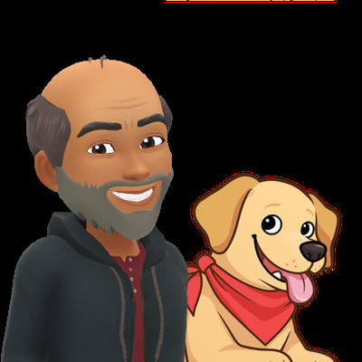 A Bitmoji rendition of Constantin with a light-colored dog