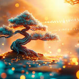 A surreal digital garden where intricate code structures elegantly transform into growing plants. Old code blocks gracefully crumble into luminous particles, seamlessly reforming into new, refined structures. Tiny, detailed programmer robots meticulously tend to the transformation. Bonsai-like HTML trees evolve into more sophisticated forms, their leaves shimmering with embedded code snippets. The scene is bathed in soft morning light with a subtle lens flare, casting a dreamy atmosphere. Teal and amber color accents enhance the ethereal quality. The composition is harmonious and uncluttered, evoking a sense of wonder and innovation. In the style of digital surrealism with influences from contemporary digital art and futuristic aesthetics.