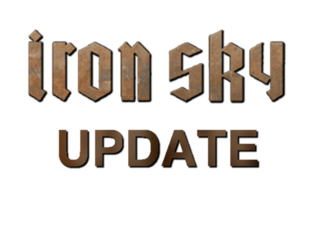 The “Iron Sky” movie logo in rusted metal-style lettering, with the word “UPDATE” in brown text below it.