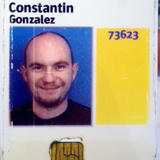 Constantin’s worn Sun Microsystems employee ID badge with his photo, name “Constantin Gonzalez,” and number 73623.