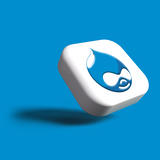 A Drupal logo on a white tile against a blue background.
